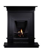 A solid black, classic period cast iron fireplace. With a beautiful fire grate and finished with a granite hearth.