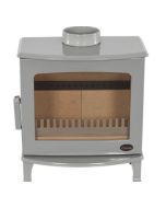 An ash grey wood burning stove, an ask grey enamel finish stove, eco design stove and high efficiency stove