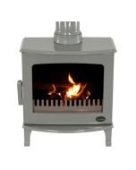 An sage green multi fuel stove, a sage green enamel finish stove, eco design stove and high efficiency stove