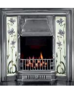 A fully polished cast iron fireplace tiled insert with highlight polished Victorian style motifs  & Victorian fireplace tiles