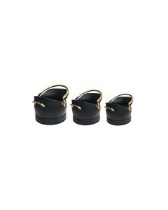 Black/Brass set of 3 coal buckets (large medium & small)