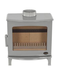 An ash grey wood burning stove, an ask grey enamel finish stove, eco design stove and high efficiency stove