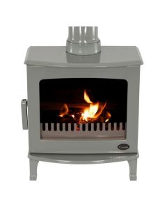 An sage green wood burning stove, a sage green enamel finish stove, eco design stove and high efficiency stove