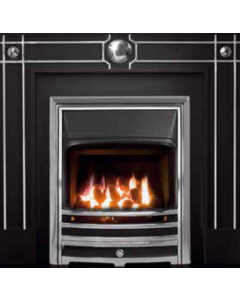 A black cast iron fireplace fascia that is suitable for a flat wall fireplace, combined with a cast iron fireplace surround