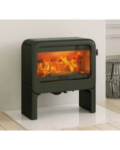 A contemporary and stylish log burner and integrated tablet stand. A modern wood burning stove.