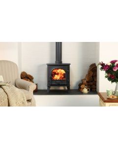A black wood burning stove, a mid size stove for an elegant interior, ideal for most rooms, ecodesign stove