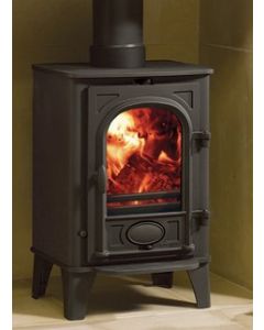 A black multi fuel stove, a slim vertical stove for an elegant interior, ideal small room stove, ecodesign stove