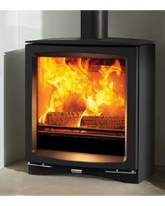 A black multi fuel stove, a larger stove with a slimline dept to suit a contemporary modern interior, an ecodesign stove