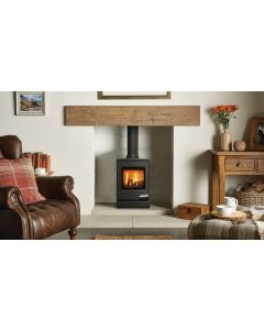 A Matt Black Compact Contemporary Gas Stove, with clean lines and log effect fuel bed. A high efficiency Gas Log Burner.